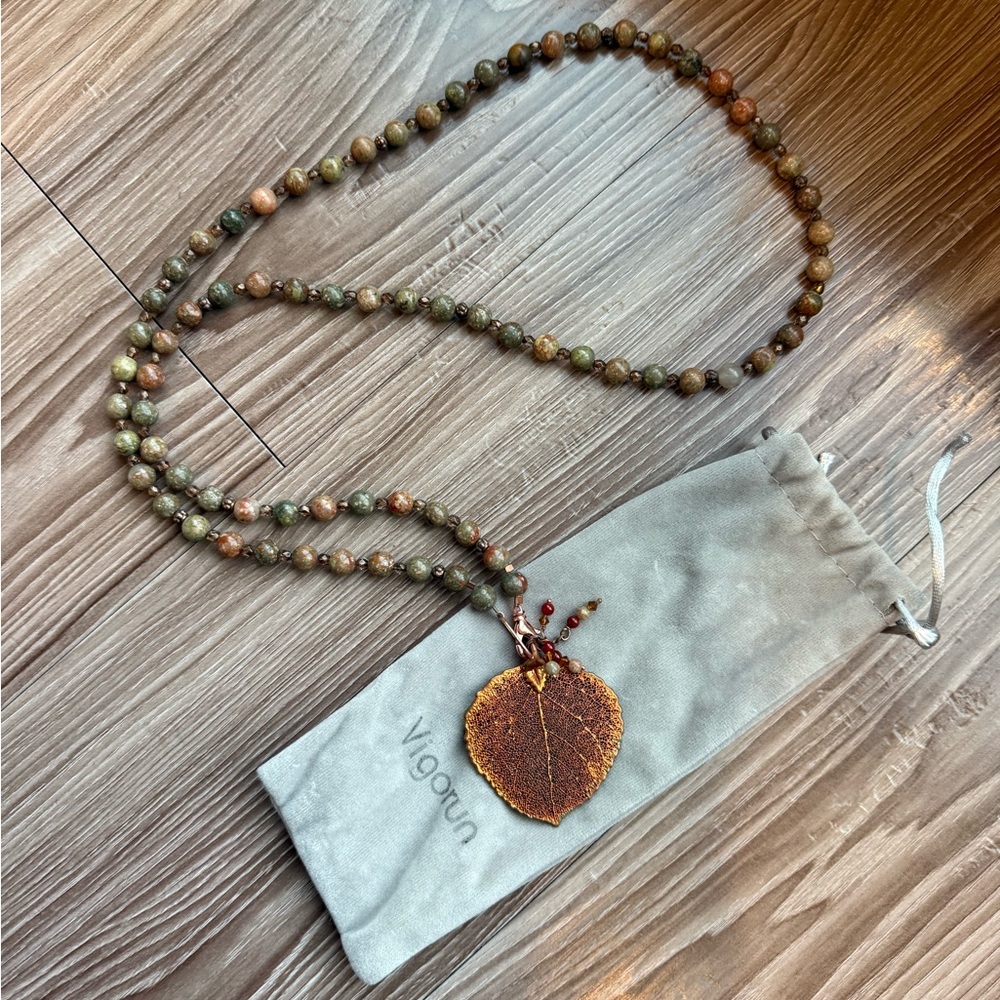 Long Beaded Mala/Meditation Necklace - Unakite Jasper | Never Worn